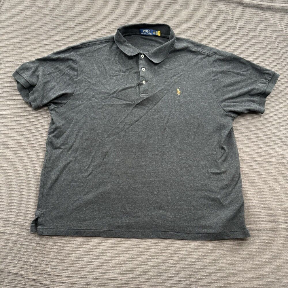 Polo Ralph Lauren Polo Shirt Men 2XB Black Cotton Logo Pony Short Sleeve Preppy.